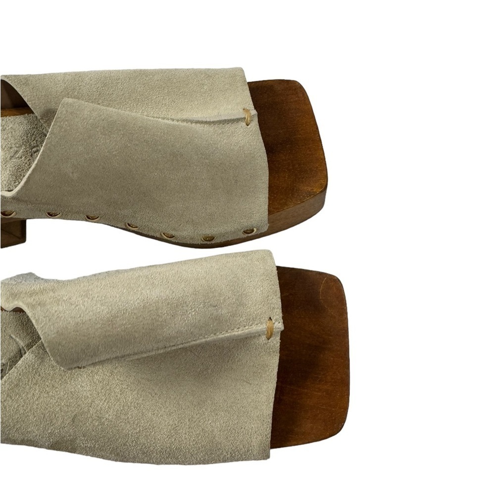 VICENZA taupe suede Leather Wooden Sandals / Clogs size 7 - Picture 7 of 8